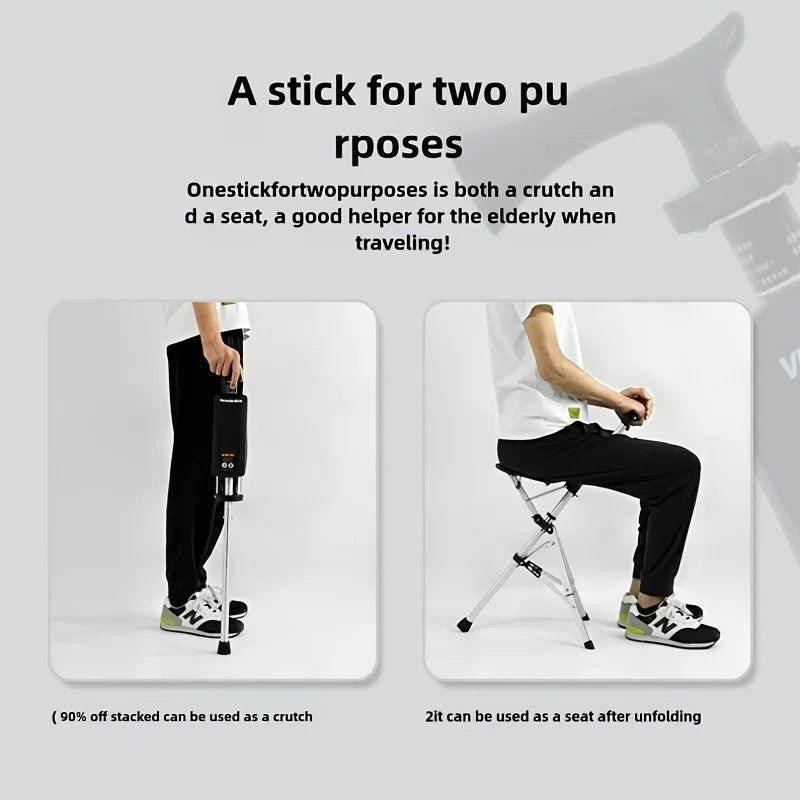 💥2-in-1 Folding Crutch Stool | Instant Seat Conversion |Non-Slip Base |Perfect Mobility Aid for Elderly| Best Gift for Seniors