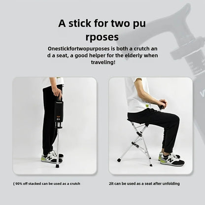 💥2-in-1 Folding Crutch Stool | Instant Seat Conversion |Non-Slip Base |Perfect Mobility Aid for Elderly| Best Gift for Seniors