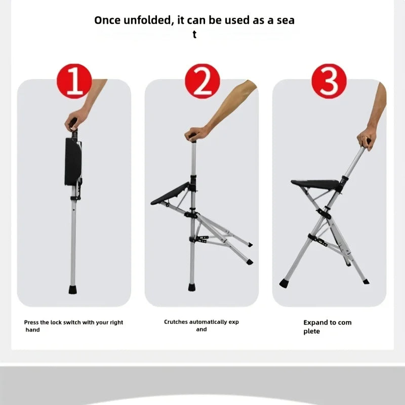 💥2-in-1 Folding Crutch Stool | Instant Seat Conversion |Non-Slip Base |Perfect Mobility Aid for Elderly| Best Gift for Seniors