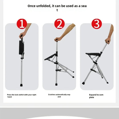 💥2-in-1 Folding Crutch Stool | Instant Seat Conversion |Non-Slip Base |Perfect Mobility Aid for Elderly| Best Gift for Seniors