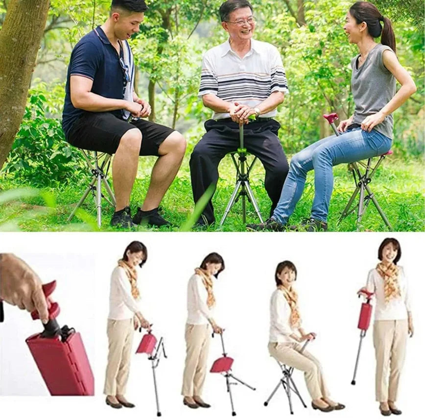 💥2-in-1 Folding Crutch Stool | Instant Seat Conversion |Non-Slip Base |Perfect Mobility Aid for Elderly| Best Gift for Seniors