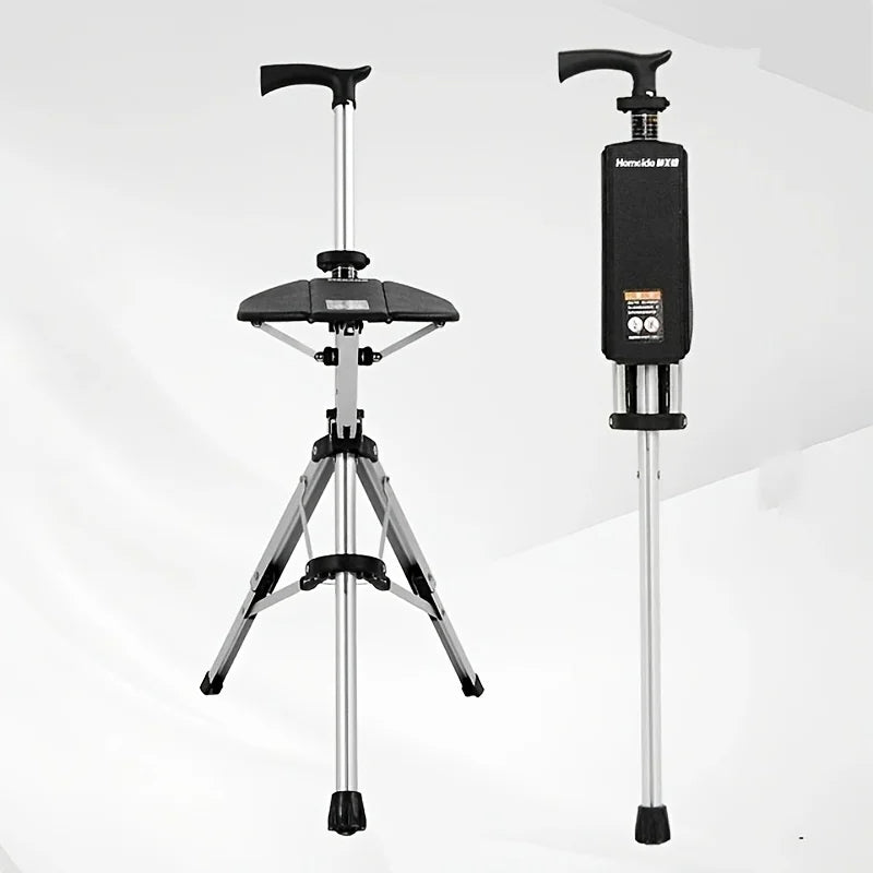💥2-in-1 Folding Crutch Stool | Instant Seat Conversion |Non-Slip Base |Perfect Mobility Aid for Elderly| Best Gift for Seniors